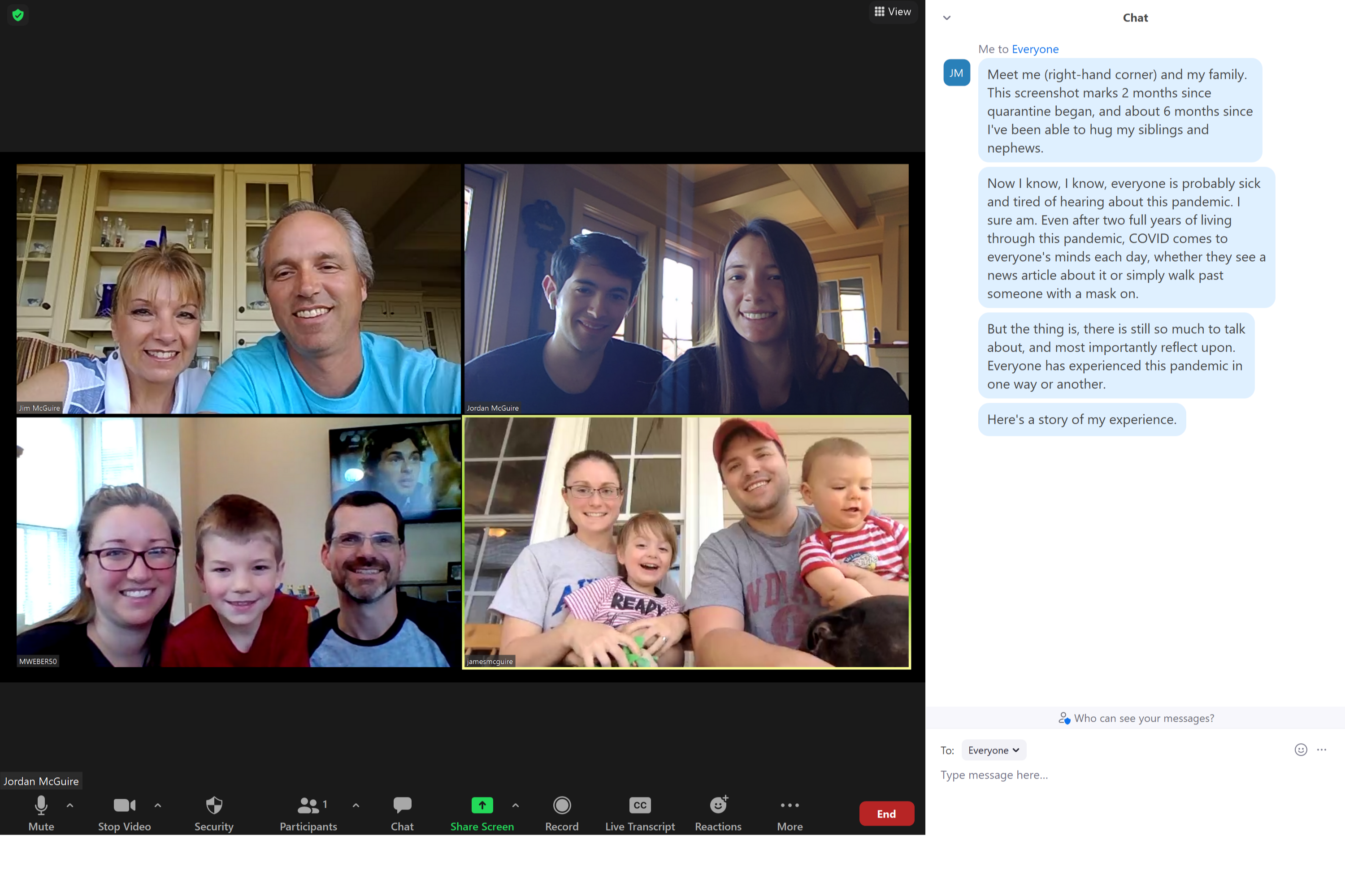 A zoom screenshot of me and my family
