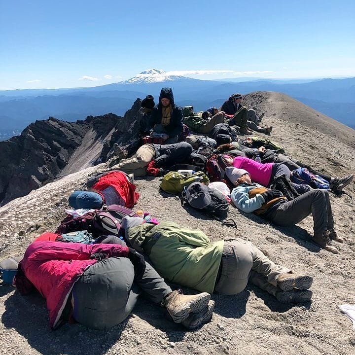 Students sleeping on Mount St. Helens